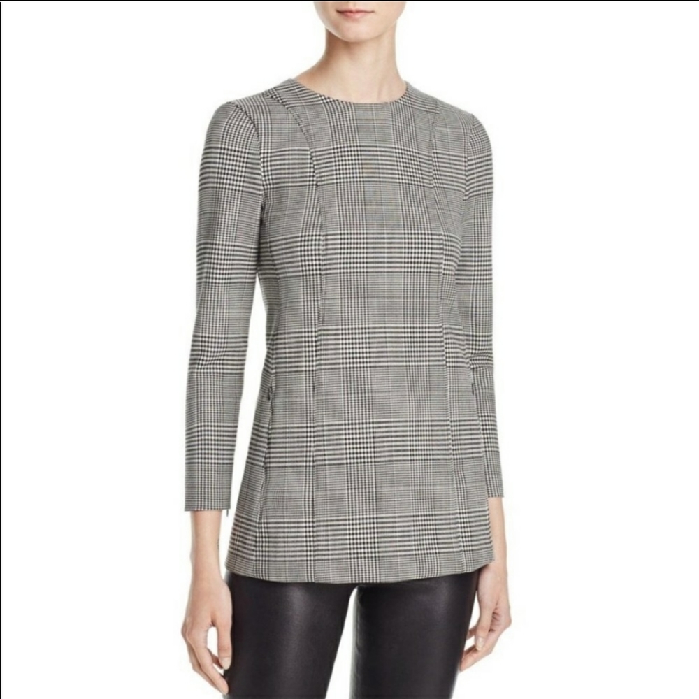 Theory Lauret Portland Stretch Wool Plaid Tunic Top Size 0